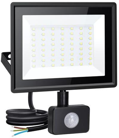 Aigostar Security Lights Outdoor Motion Sensor, 50W PIR Sensor Security Light 4300 Lumens, Black Flood Light, Super Bright Flood Lights Outdoor, IP65 Waterproof Floodlight for Backyard, Garden, Patio