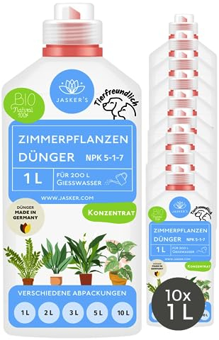 Bio Zimmerpflanzen Dünger flüssig 10 Liter (10x1L) - Konzentrat Dünger für Zimmerpflanzen - 100% Schnelldünger - Flüssigdünger für 200 Liter Gießwasser - Bio Dünger Zimmerpflanzen