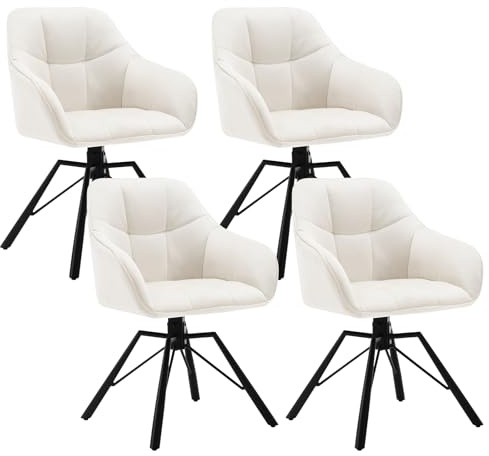 WOLTU Matrumsstolar roterbara set om 4, köksstol, stoppstol, snurrstol, bekväm stol med armstöd ryggstöd, armstödsstol för matsal vardagsrum, med sammetsöverdrag, kräm, BH365cm-4