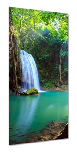 Wallario Selbstklebende Duschrückwand 90 x 200 cm mit Motiv Wasserfall im Wald am See Idylle in Thailand - Wandverkleidung Fließenersatz mit Hochglanzlaminat in Glasoptik