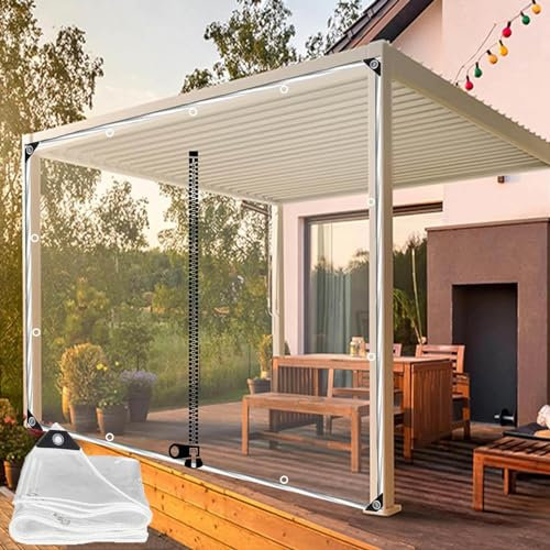 Outdoor Durchsichtige Plane Vorhänge,Transparente Plane Seitenteil Mit Reißverschluss,0,5mm Wasserdichte Pvc Abdeckplanen,Trennvorhänge Mit Ösen,Für Gartenpergola,Pavillon,L×H-6.6*3m(21.7*9.8ft)