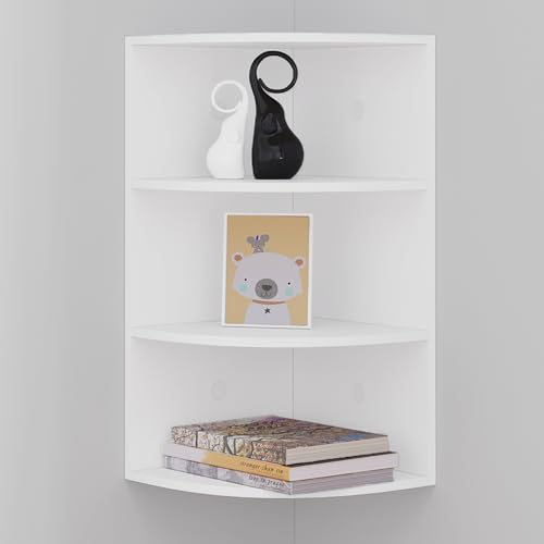 WOLTU Eckregal hängend, Schweberegale Wandregal weiß, Hängeregal 4 Etagen, Bücherregal Küchenregal Wand, für Eingang Wohnzimmer Schlafzimmer Küche Büro, RG9512ws