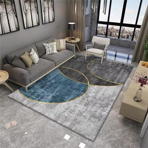RUGMRZ Flur Teppich Fleckerlteppich Grau-blaues kreisförmiges geometrisches Muster dekoriert Wohnzimmer-Mittelteppich pflegeleicht Rutschfester Teppich 80X150CM