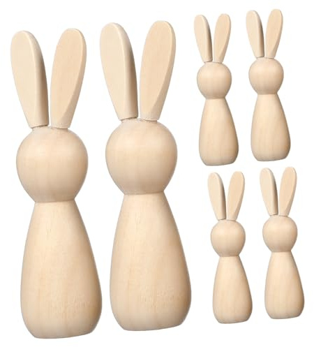 NUOBESTY Unfinished Wooden Rabbit Toy 10pcs Wooden Rabbit Figurines Craft Decor Home Decor Wall for DIY Crafting Smooth Surface Bunnies Figures for Painting and Home Decoration