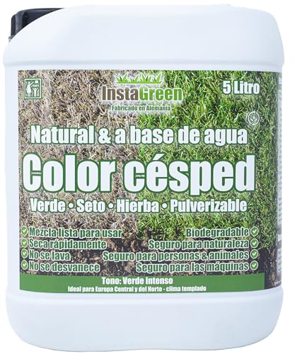 InstaGreen Premium Color cespéd 5 litros - pintura para césped y setos lista para usar - contra el césped amarillo - biodegradable pulverizable naturalmente a base de agua
