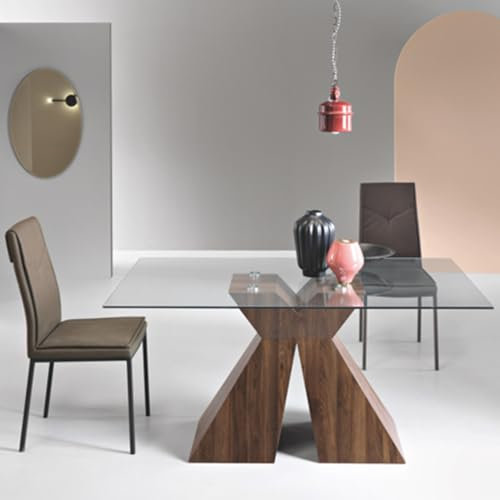 Liberoshopping Tavolo fisso per sala da pranzo con base in legno Teak e piano in vetro ZEFIRO (Trasparente)