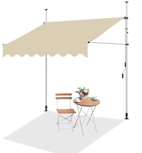 LYUCAYHQ Markise Balkon, Einziehbare Sonnenschutz-Außen Terrasse, Verstellbare Terrassentür-Fenster-Markisenüberdachung für Hinterhof, Garten, Balkon, Weiße Halterung (Color : Beige, Size : 350cm/13