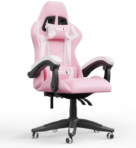 Racingreat Ergonomic Gaming Chair for Adults(Pink) | Ergonomic,Height Adjustable,Reclining,Headrest,Lumbar Support,Armrests,360°-Swive,PU Leather