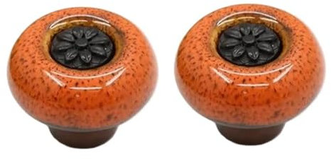 HDJNal Lot de 2 boutons en céramique – Boutons de porte d'armoire de cuisine de forme ronde vintage pour meubles et tiroirs – Vintage Shabby Chic (32 mm de diamètre, noir-orange)
