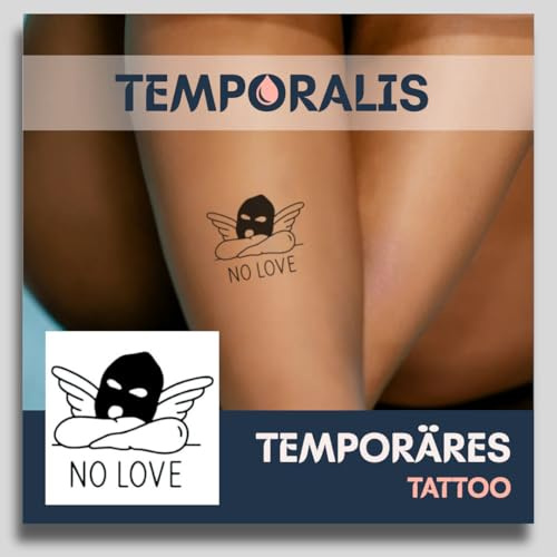 Tatuaggio ANGELO - Temporalis® | Tatuaggi temporanei uomo donna, tatuaggi finti vegani e waterproof - Certificato UE - Dura 1-2 settimane [ Tattoo Angelo no love ]