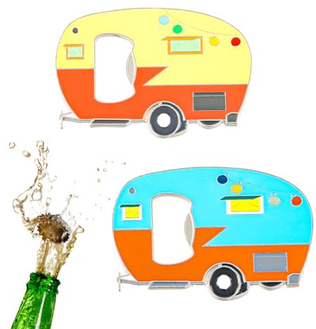 YILANJIN,2 Pack Magnetischer Flaschenöffner,Wohnmobil-Flaschenöffner Lustig,Wohnwagen Gadgets,Wohnwagen Geschenk für Camper Liebhaber,Bierflaschenöffner für Indoor/Outdoor Camping(Blau,Gelb)