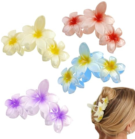 Clip per artiglio a di, fermaglio per capelli a grande - 4 mollette per capelli con artiglio di fiori carini per donne - Pinze per capelli floreali lunghe e corte, accessori