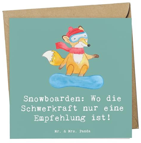 Mr. & Mrs. Panda Grußkarte Snowboarden Freiheit - Geschenk, Winterfreude, faltkarte, anlasskarte, Sportler, Teamsport, Winterlandschaft, Geschenke, Klappkarte, Glückwunschkarte, Sprünge, doppelkarte