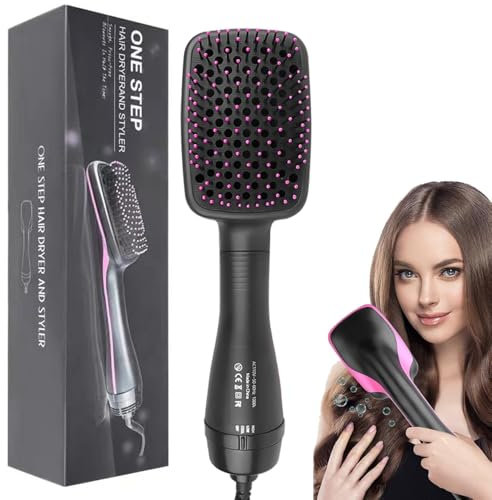 Hair Dryer Brush, 3 in 1 Negative Ion Hair Dryer Hot Air Brush Hair Styling Tool，Straightener Styler Comb Styling Hair for All Hair Types, Can Straighten Blow Dry Smooth Hair (Pink)