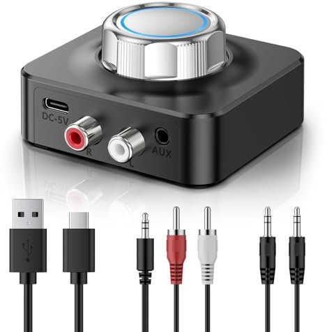 NEUTYPECHIC Recepteur Bluetooth 5.0, Dual RCA 3.5 mm Jack Adaptateur Bluetooth pour Chaine Hi-FI, Recepteur Audio Bluetooth RCA pour Haut-parleurs, Amplificateurs et Autoradios