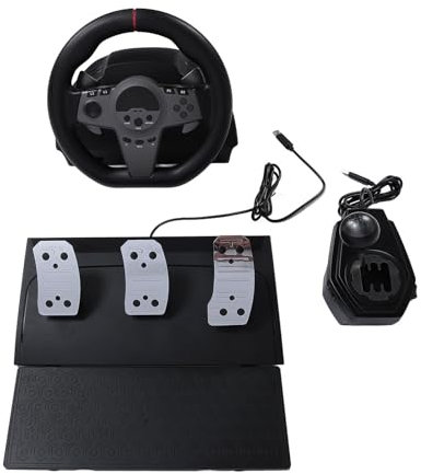 Sxhlseller Volante con Retroalimentación de Fuerza Real, Volante para PC con Pedales y Palancas de, Retroalimentación LED Dinámica, Carreras de 270 Grados para PC, con Interruptor