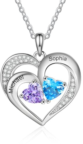 ALBERTBAND Personalisierte Herz Halskette für Frauen mit Name Geburtsstein Personalisierte Schmuck Geschenke für Frauen Frau Mama ihr
