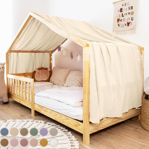 lilimaus Hausbett Himmel [in 12 Farben] Betthimmel Hausbett aus 100% | Baumwolle Musselin - Stoffhimmel für Hausbett Deko Mädchen & Jungen - Himmel für Hausbett Kinder - Bett Vorhang Kinderbett