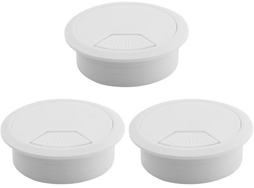 3 passacavi da scrivania, passacavo da 60 mm, passacavo in plastica bianca, passacavo per un maggiore ordine e panoramica sul posto di lavoro