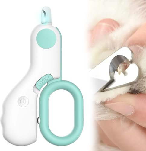 Krallenschere Katzen mit Led-Licht,Hunde Nagelschere,Haustier Nagelknipser,für Hunde, Kaninchen,Katzen mit Spritzfest Sicherheitsschutz (Blau)
