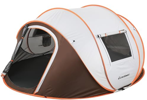 EchoSmile Tente de Camping Pop Up 4-6 Personnes, Imperméable, avec 2 Fenêtres en Maille Aérée, Dôme Portable et Légère pour Le Camping en Plein Air sur la Plage, Blanc Marron