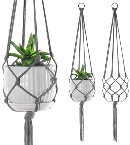 Update 2 Pack 41 Inches Large Plant Hanger Macrame Rope to Hang Flower Pot Plant Holder for Indoor Outdoor Decorations (Grey)
