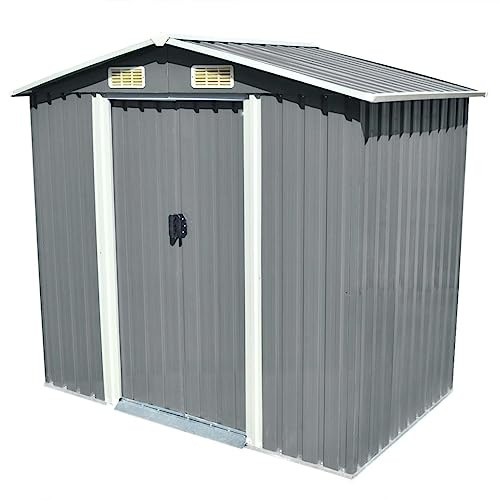 CINDERFUL Abri de stockage pour jardin Métal Gris 204 x 132 x 186 cm Cabanes/abris
