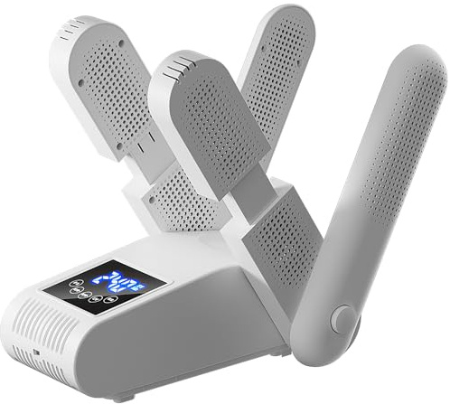 SKIKHN Asciuga Scarpe Elettrico, Portatile Asciuga Scarpe con Timer & Display Digitale, Asciuga Stivali Pieghevole con Doppia Staffa, per Scarpe da Calcio Scarponi da Sci Calzini Cappelli Guanti