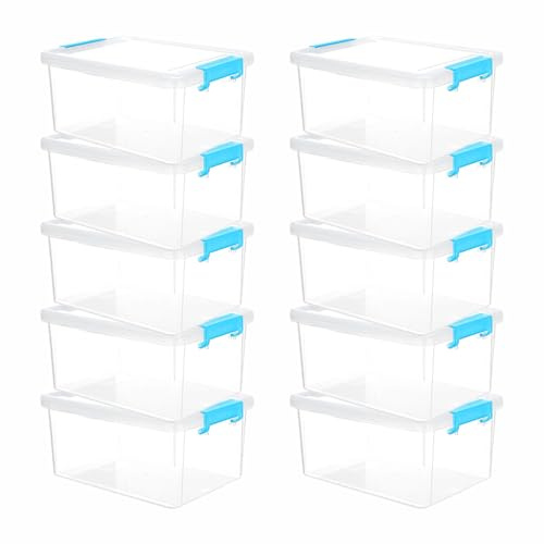 RelianceUK 10 X 3.5L Small Plastic Storage Box with Lids – Stackable Storage Containers with Clip Lock Lids – Plastic Storage Box with Lid for Home, Office, Garage, Shelves (3.5 Litre / 10 Pack)