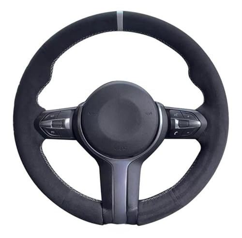 UJNHEQ Schwarzer Wildleder-Lenkradbezug Fürs Auto Für BMW M Sport F30 F31 F34 F10 F11 F07 X1 X2 X3 F25 F32 F33 F36 F48 F39 Radnaben(Titanium)