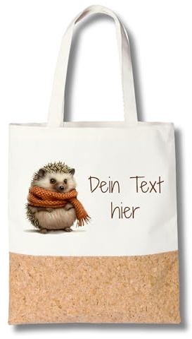 GRAZDesign Personalisierte Stofftasche mit Eichhörnchen und Herbstmotiv – Einkaufsbeutel aus Baumwolle & Kork mit eigenem Text – Geschenkidee für Lehrer