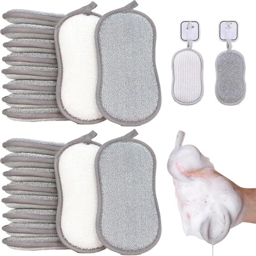 kimeo Cleaninox – Chiffons récurants INOX puissants et durables Lot de 10/20/40, Éponge sans Rayure avec Côté Microfibre pour Vaisselle, Côté Rugueux pour Casseroles Antiadhésives, Réutilisable