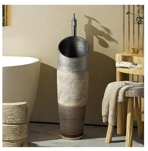 Lavabo De Pedestal De Cerámica De Una Pieza, De 81 Cm De Altura, Resistente A Salpicaduras, Para El Baño Del Hogar.(Set 1)