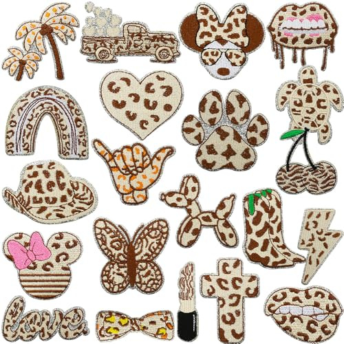 21 Stück Leopard Style Patches zum Aufbügeln Stickerei Aufnäher Iron on/Sew on Patches Flicken Bügelbilder Aufnäher für Aufnähen oder Aufbügeln auf Jeans Rucksäcke Jacken T-Shirt DIY Kleidung Kleid