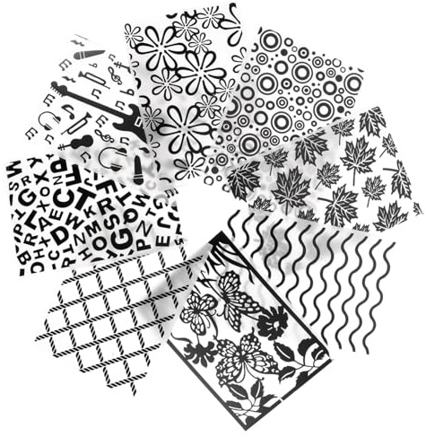 AUTSUPPL Lot de 8 Pochoirs Fabrication de Cartes en Plastique Noir Texture Claire pour Stimuler la Créativité Lors de Loisirs Créatifs et Scrapbooking