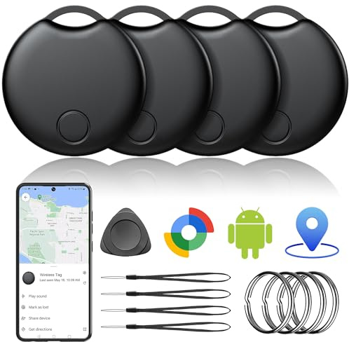 2026 Tracker Android Tag 4er Pack, Smart Tag kompatibel mit Google Find Hub (nur Android), Bluetooth Tracker für Schlüssel, Geldbörse, Fahrrad & Koffer, 1 Jahr Batterielaufzeit, austauschbare Batterie