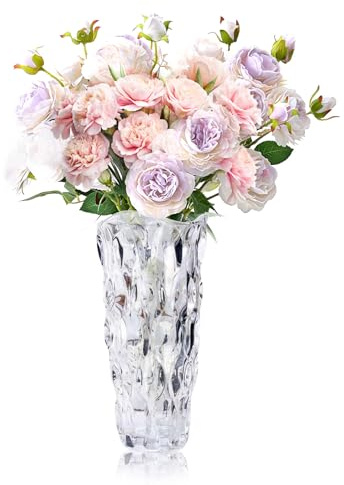 Glass Vase for Flowers, Thickened Irregular Texture Vase, Wide-Mouth Design