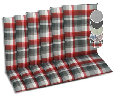 GO-DE Textil Bequeme und attraktive Polsterauflagen für Hochlehner-Gartenstühle (6er-Set, Karo rot, Hochlehner)