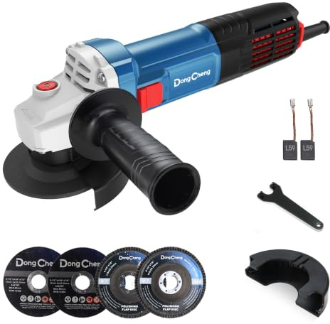 Dong Cheng 1100W Angle Grinder 115mm, 11800RPM, 2 Safety Guards, 4 Discs | Auxiliary Handle for Better Control, Quick Disc Change, Stable Operation, Ideal for Metal Cutting, Grinding & Polishing Tasks