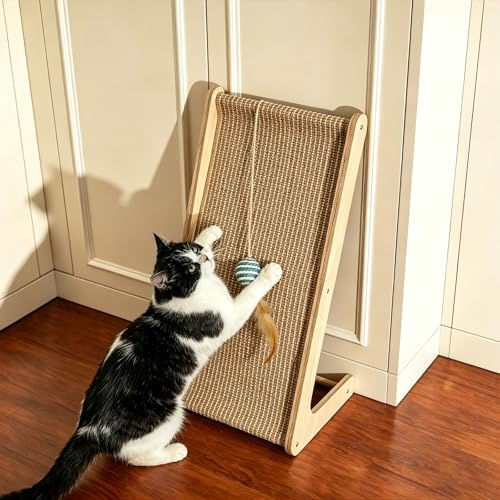 Tabla rascador para gatos de doble uso, 72 cm, sisal en forma de L, para gatos con pelota de juego, tabla rascador para pared y esquina