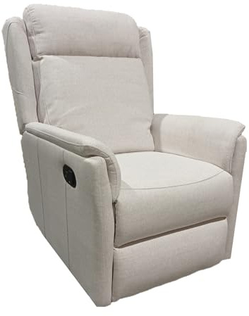 SWEET SOFA® Sillón Relax Reclinable Nievis con Palanca y Reposapiés Elevable, Tapizado en Tela Beige, Estructura de Madera y Acero, 107x72x98 cm, Butaca Individual para Salón o Descanso