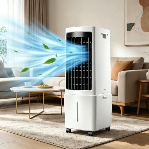 3 IN 1 Portable Air Conditioner, 12L, Evaporative Air Cooler Fan with Remote & LED Display, 3 Speeds, 4 Modes, Tank, 2Ice Packs, 7.5H Timer for Home Bedroom Office