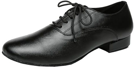 Minitoo - Comode scarpe da uomo ideali per il ballo da sala o i balli latino americani, in pelle, modello JF250501, Nero (Leather-Black), 40 EU