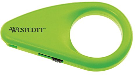 Westcott E-16473 00 Mini coltello per cartone con lame di sicurezza in ceramica, e protezione lame integrata, verde