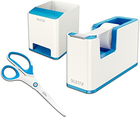 Leitz Wow Schreibtisch Accessoires (Abroller + Köcher + Schere, Weiß ? Blau)