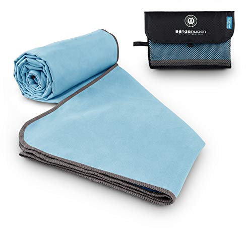 BERGBRUDER Microfaser Handtücher - Ultraleicht, kompakt & schnelltrocknend - Mikrofaser Handtuch, Reisehandtuch, Sporthandtuch (L 160x80 cm, Blau-Grau)
