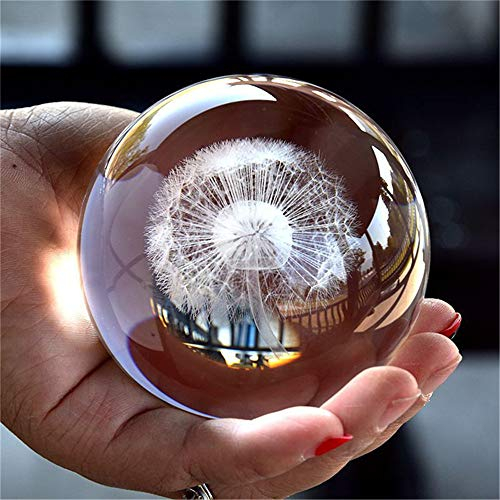 Crystal Dandelion Ball Figurine Feng shui Office Decorative Storm Glass Balls Ornaments Dandelion Statue Crafts (80mm)