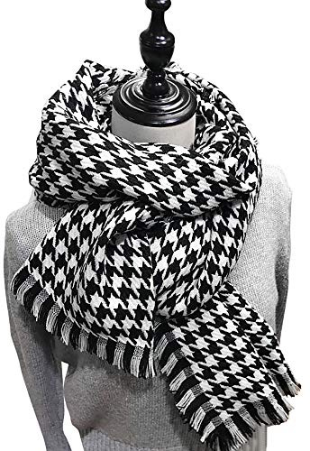 Anjing Couverture en Cachemire avec Pompons pour l'hiver et l'hiver, Houndstooth Black and White, Taille Unique