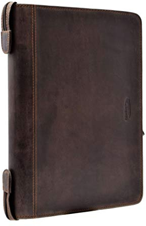 Menzo Schreibmappe aus echten Leder, Konferenzmappe, A4 Dokumentenmappe (marrone)