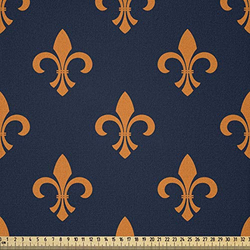 ABAKUHAUS Fleur De Lis Stoff als Meterware, Wappen Design, Microfaser Stoff für Dekoratives Basteln, 1M (230x100cm), Orange Indigo